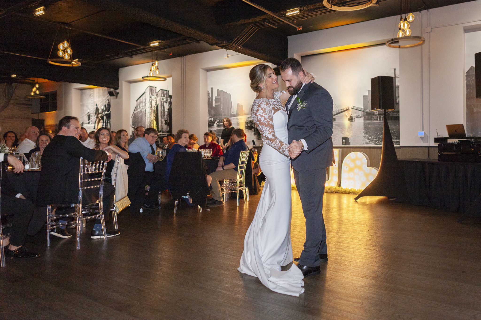 Buffalo Photography, wedding couple dancing at Riverworks.  Buffalo, NY
